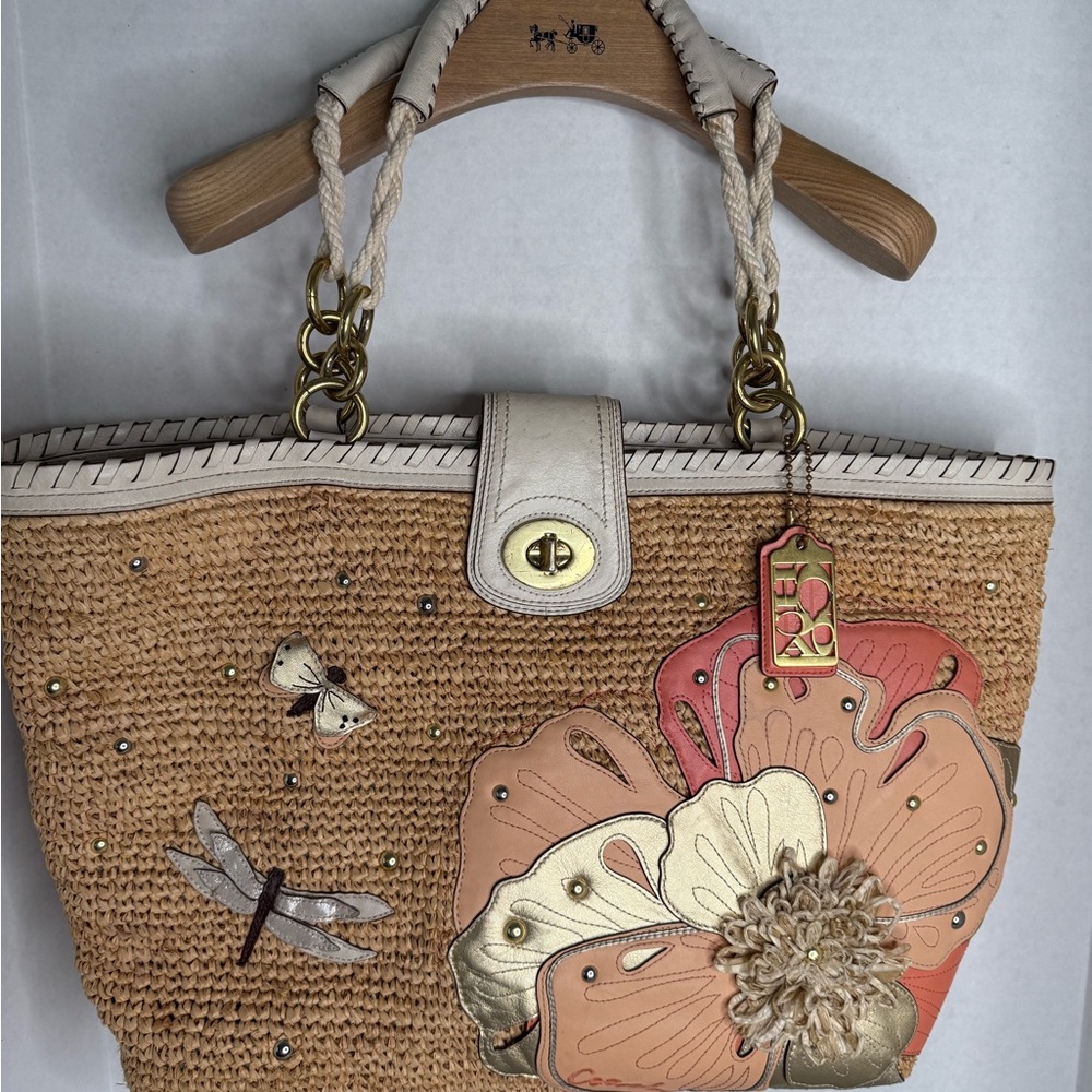 RARE Coach straw Hamilton weekend limited edition dragonfly tote bag